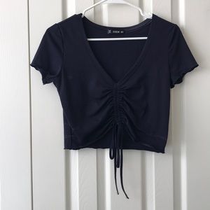 SHEIN Ruched Drawstring Front Crop Tee
